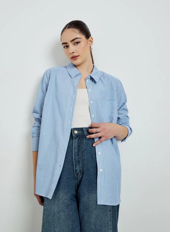 Styli Blue Striped Long Sleeve Shirt