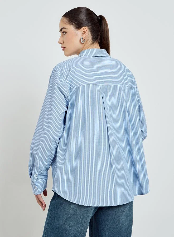 Styli  Blue Striped Long Sleeve Shirt for Women | Best Price UAE
