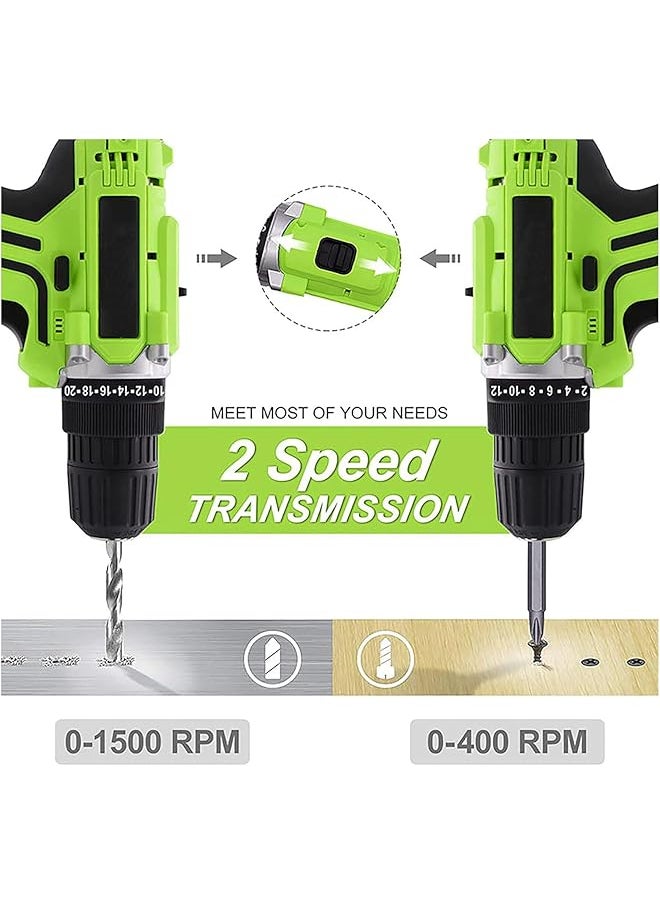 Drill Machine 21V Cordless Drill Set With 2 Batteries And Charger Rechargeable Handheld Electric Screwdriver Power Drill Drivers With 2 Speed 25 Torque Setting 34 Pcs Drill Bit And Storage Case