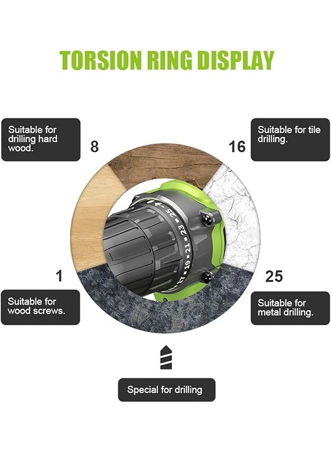 Drill Machine 21V Cordless Drill Set With 2 Batteries And Charger Rechargeable Handheld Electric Screwdriver Power Drill Drivers With 2 Speed 25 Torque Setting 34 Pcs Drill Bit And Storage Case