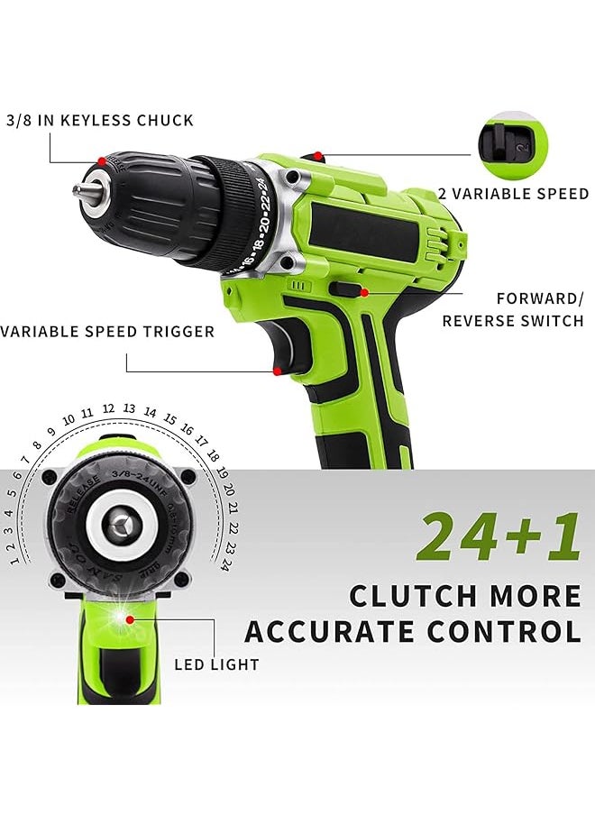 Drill Machine 21V Cordless Drill Set With 2 Batteries And Charger Rechargeable Handheld Electric Screwdriver Power Drill Drivers With 2 Speed 25 Torque Setting 34 Pcs Drill Bit And Storage Case