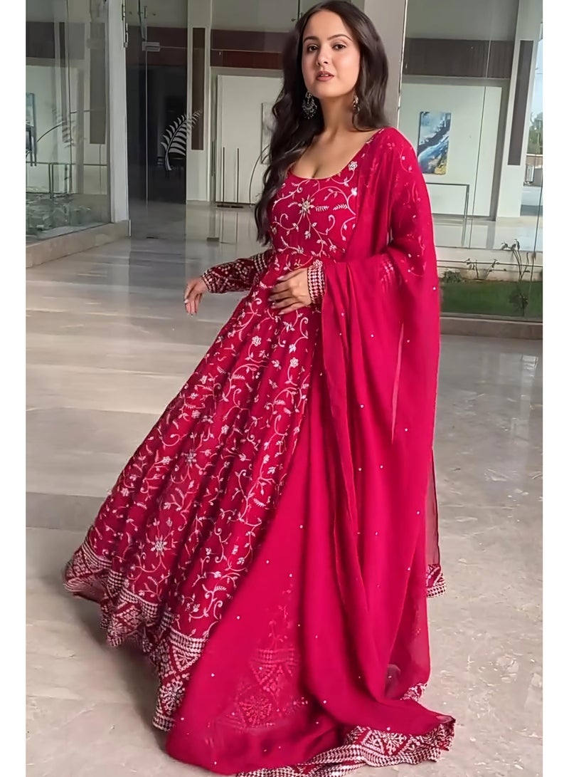 Super Asian Luxury Designer Faux Blooming Anarkali Suit with Heavy Sequin Embroidery and Dupatta - Image 1