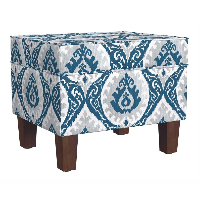 Homepop Home Decor |K7646-A877| Upholstered Modern Rectangular Storage Ottoman | Hinged Lid Ottoman with Storage for Living Room & Bedroom, Blue Ikat Medallion Print - Image 1