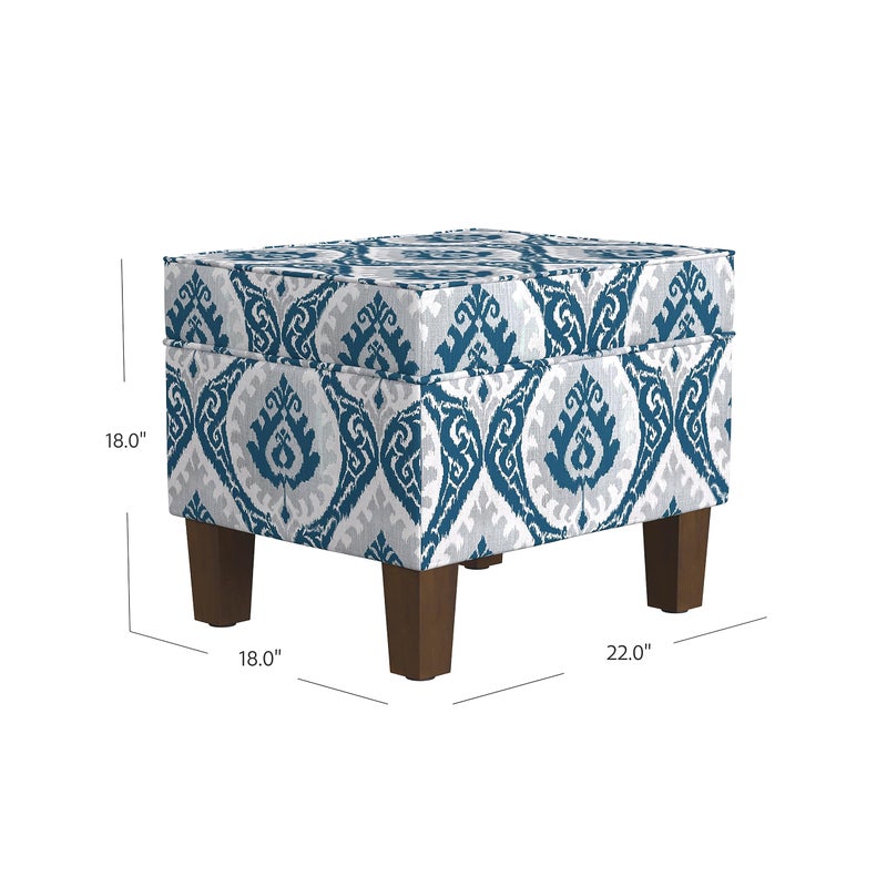 Homepop Home Decor |K7646-A877| Upholstered Modern Rectangular Storage Ottoman | Hinged Lid Ottoman with Storage for Living Room & Bedroom, Blue Ikat Medallion Print - Image 4