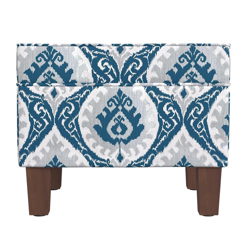 Homepop Home Decor |K7646-A877| Upholstered Modern Rectangular Storage Ottoman | Hinged Lid Ottoman with Storage for Living Room & Bedroom, Blue Ikat Medallion Print - Image 2