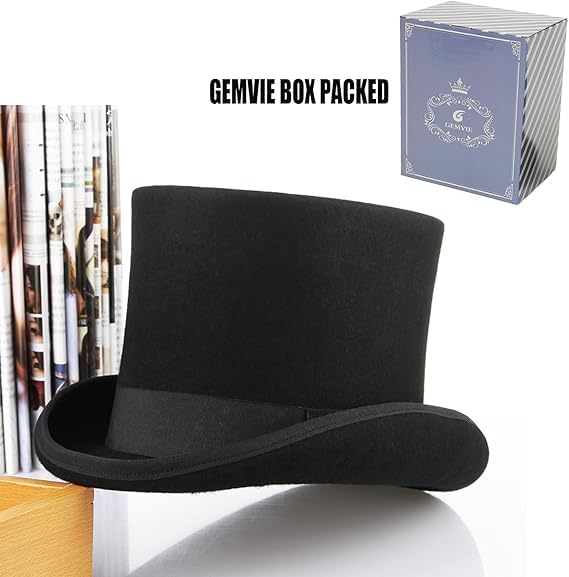 GEMVIE Men's Wool Felt Stage Magic Adults Costume Tall Top Hat 6.7" High Black XL 60-62cm - Image 3
