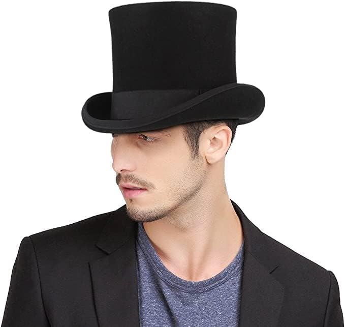 GEMVIE Men's Wool Felt Stage Magic Adults Costume Tall Top Hat 6.7" High Black XL 60-62cm - Image 2