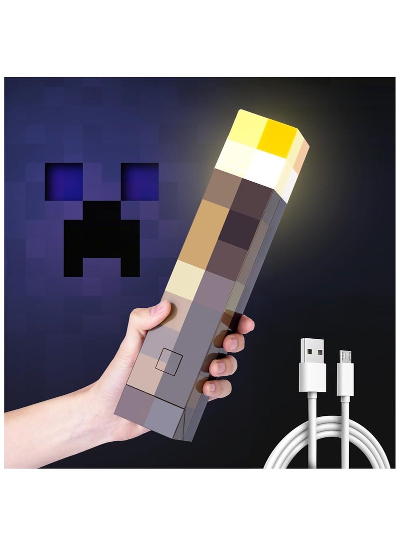 Light-up Wall Torch, Minecraft Pixels Brownstone Torch Light with Wall Mountable, USB Rechargeable 28cm LED Night Lamp Kid's Bedroom Living Room Gaming Room Decoration - Image 1