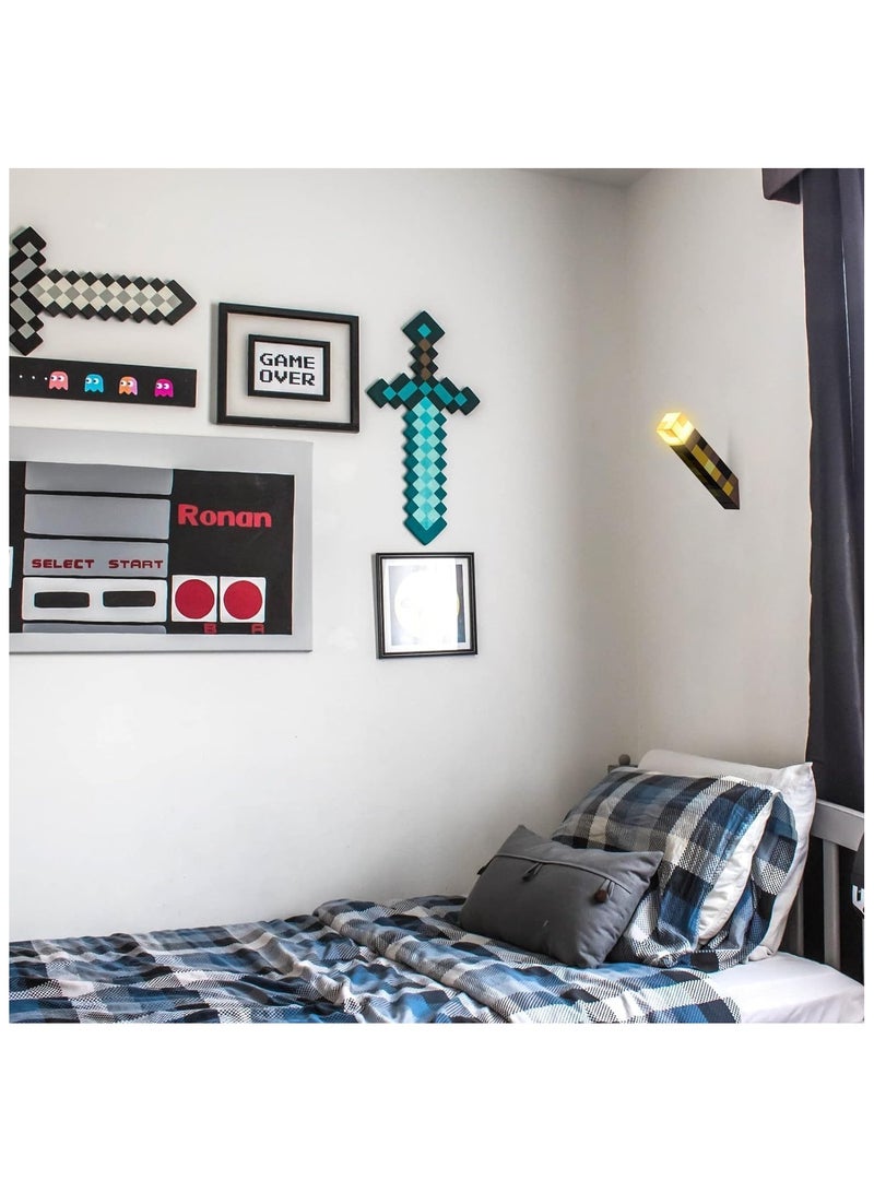 Light-up Wall Torch, Minecraft Pixels Brownstone Torch Light with Wall Mountable, USB Rechargeable 28cm LED Night Lamp Kid's Bedroom Living Room Gaming Room Decoration - Image 2