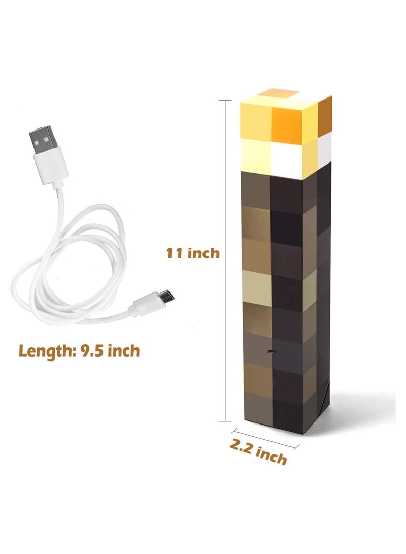 Light-up Wall Torch, Minecraft Pixels Brownstone Torch Light with Wall Mountable, USB Rechargeable 28cm LED Night Lamp Kid's Bedroom Living Room Gaming Room Decoration - Image 3