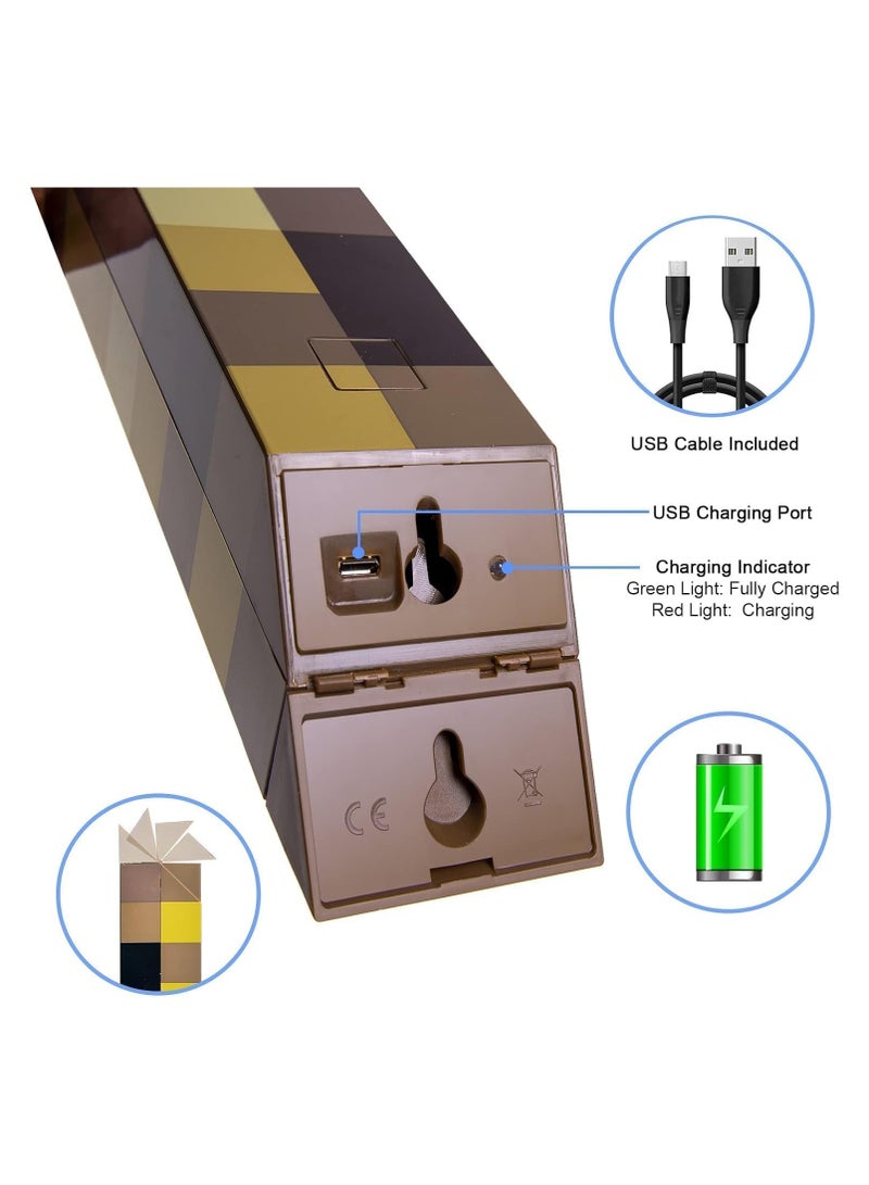 Light-up Wall Torch, Minecraft Pixels Brownstone Torch Light with Wall Mountable, USB Rechargeable 28cm LED Night Lamp Kid's Bedroom Living Room Gaming Room Decoration - Image 4