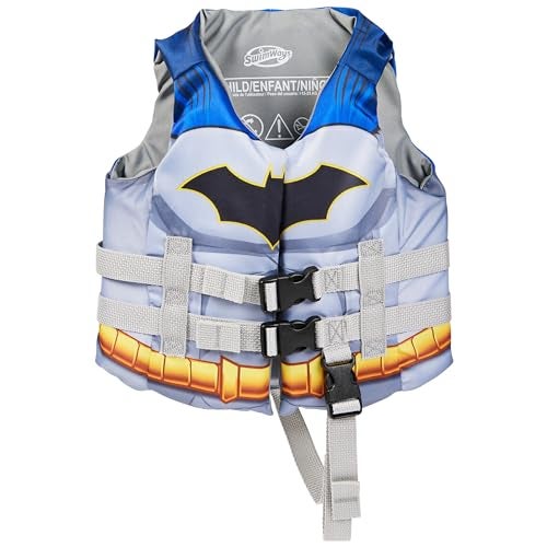 SwimWays DC Swim Trainer Life Jacket US Coast Guard Approved Life Vest Kids Swim Vest Pool Floats Life Jackets for Kids 3355 lbs Batman - Image 1