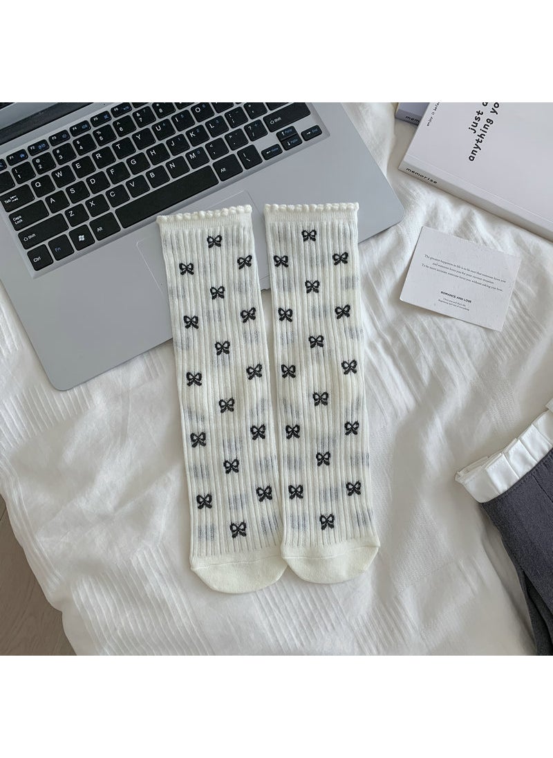 Generic - White Polka Dot Ballet Style Lace Socks with Bow Grey bow. - Image 1