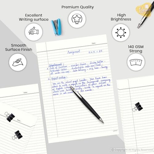 Lakeer A4 Single Side Ruled Paper - 140 GSM Thick Paper, Pack of 50 Sheets | Ideal for Projects, Assignments, Practicals, and Homework (Ivory) - Image 5