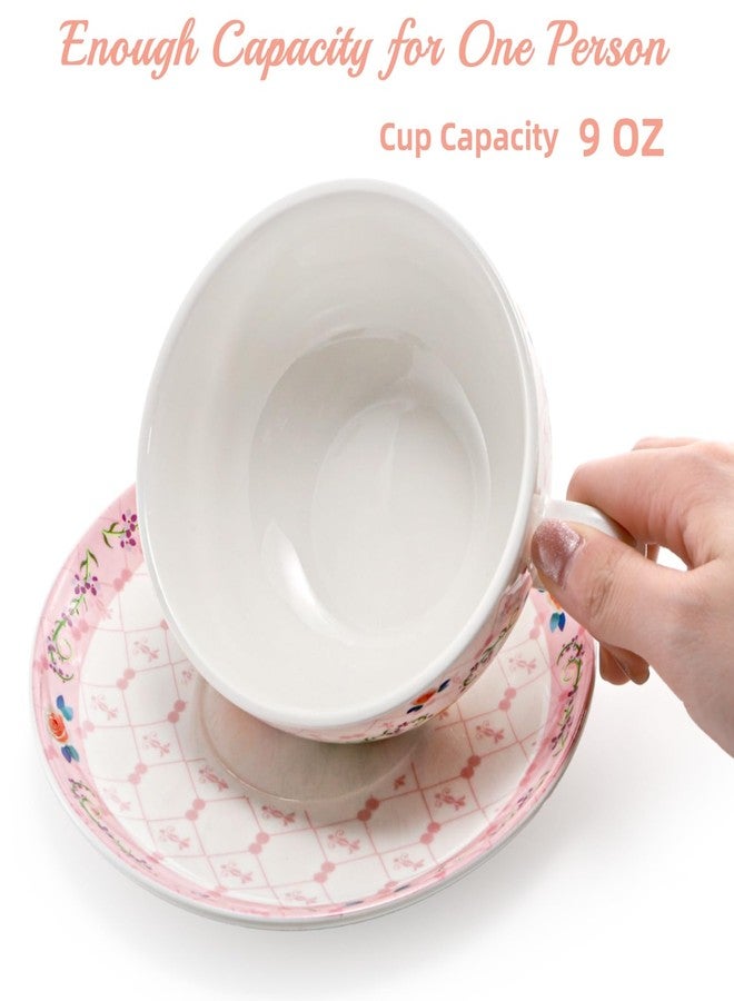 WRINGKIT Tea for One Set, Porcelain Teapot and Cup Saucer Set, Elegant Floral Tea Set for One for Women, Vintage Pink Rose Tea Set Gift for Afternoon Tea, Home, Office, Microwave, Dishwasher Safe - Image 4