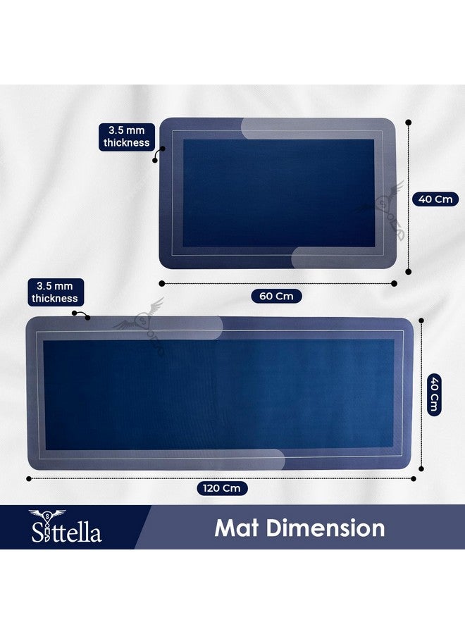 SITTELLA Rubber 2 Kitchen Mats Set, Anti-Skid Kitchen Mats 3.5mm, Water Absorbent Rug, Carpets, Floor Mat for Home and Kitchen (120x40cm & 40x60cm) Blue, Rectangular - Image 2
