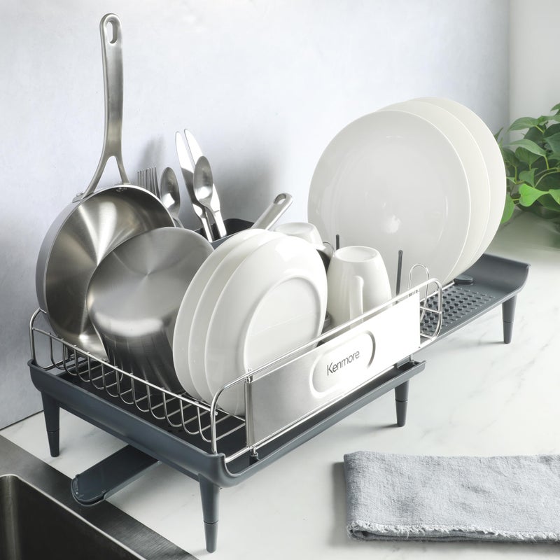Kenmore Loxdell Expandable Full Size Rust Resistant Dish Rack with Drain Board and Flatware Caddy - Image 3
