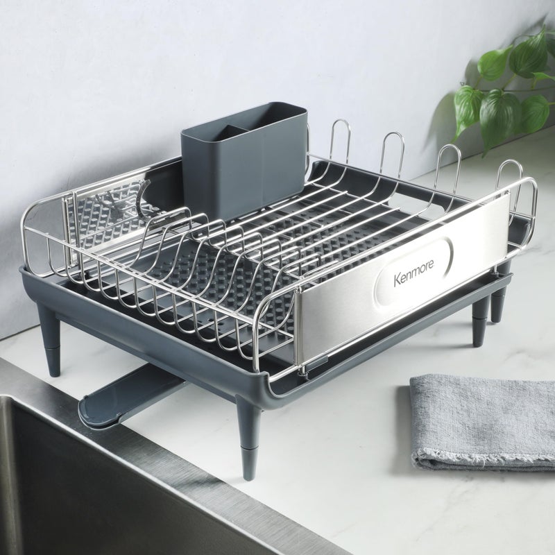 Kenmore Loxdell Expandable Full Size Rust Resistant Dish Rack with Drain Board and Flatware Caddy - Image 4