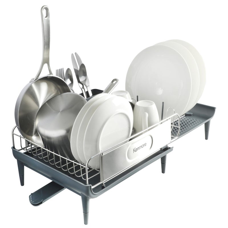 Kenmore Loxdell Expandable Full Size Rust Resistant Dish Rack with Drain Board and Flatware Caddy - Image 1