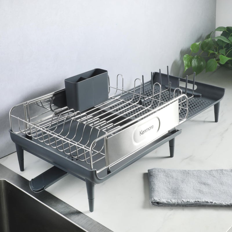 Kenmore Loxdell Expandable Full Size Rust Resistant Dish Rack with Drain Board and Flatware Caddy - Image 2