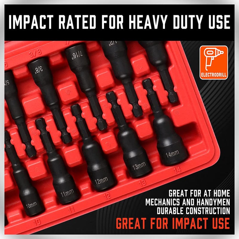 SEDY 12-Piece Magnetic Nut Driver Set - Premium Impact Power Hex Nut Driver Drill Bit Master Kit, SAE & Metric, 1/4-Inch Quick-Change - Image 2
