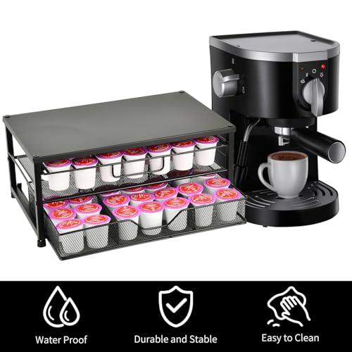 Spacrea K Cup Holder Organizer- Coffee Pod Holder for Counter with 2 Tier Sliding Storage Drawer, Coffee Station Bar Accessories Holder, 63 Large or 80 Small Capsules, Home Kitchen (Black) - Image 5