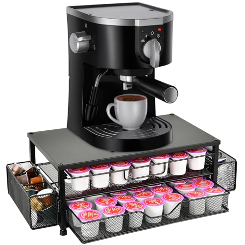 Spacrea K Cup Holder Organizer- Coffee Pod Holder for Counter with 2 Tier Sliding Storage Drawer, Coffee Station Bar Accessories Holder, 63 Large or 80 Small Capsules, Home Kitchen (Black) - Image 1