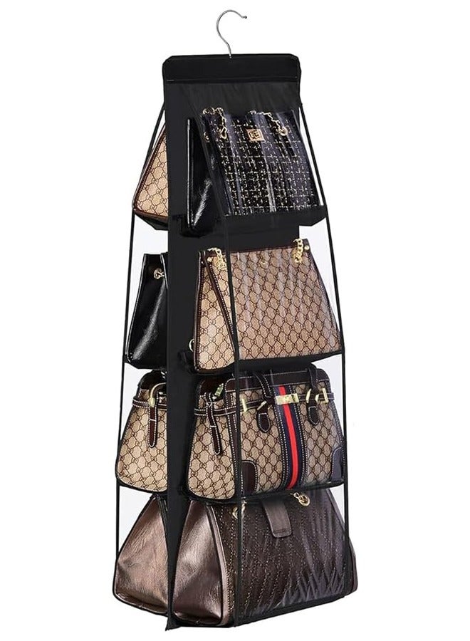 Hihonor Handbag Storage Hanger Closet Organizer ,Handbag Hanging Organizer with 8 Pockets, Foldable Oxford Cloth Hanging Purse Organizer for Family Closet Bedroom (Black)  - Image 1