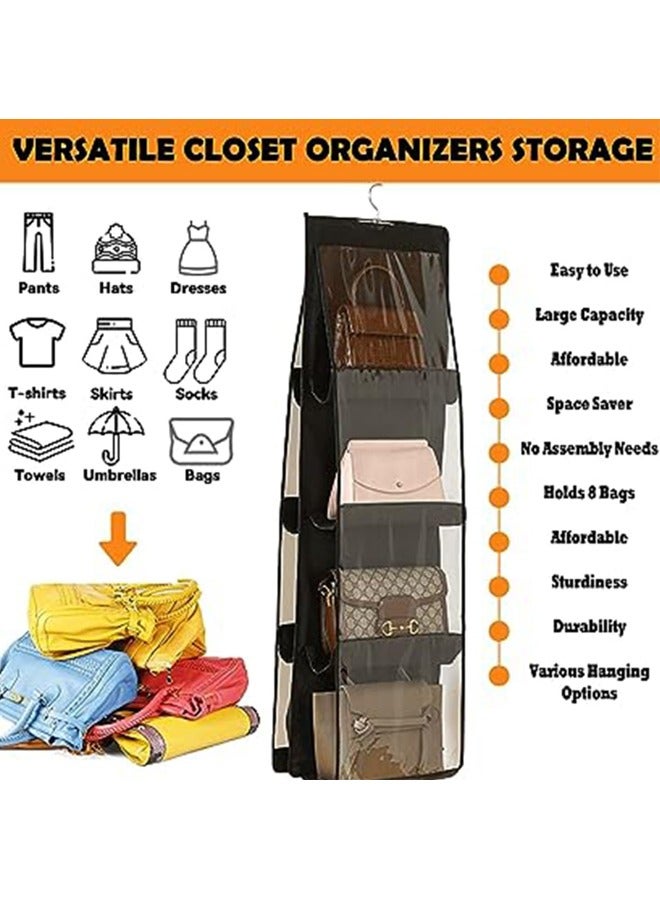 Hihonor Handbag Storage Hanger Closet Organizer ,Handbag Hanging Organizer with 8 Pockets, Foldable Oxford Cloth Hanging Purse Organizer for Family Closet Bedroom (Black)  - Image 2