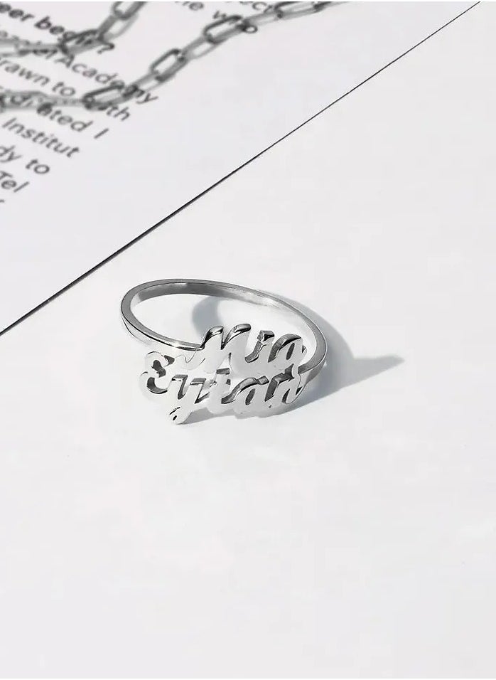 FK Jewellers - Silver 925 Personalized Two Names Ring - Image 1