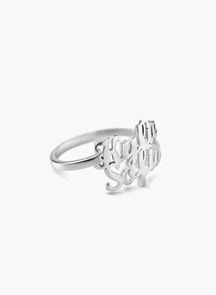 FK Jewellers - Silver 925 Personalized Two Names Ring - Image 1