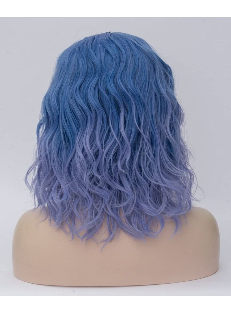 Estelle Short Bob Wavy Curly Wig For Women Heat Resistant Bob Party Wig Include Wig Cap Light Blue - Image 4