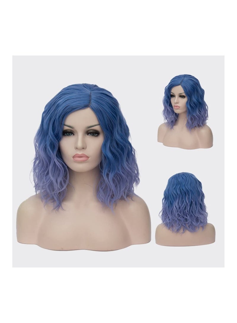 Estelle Short Bob Wavy Curly Wig For Women Heat Resistant Bob Party Wig Include Wig Cap Light Blue - Image 5