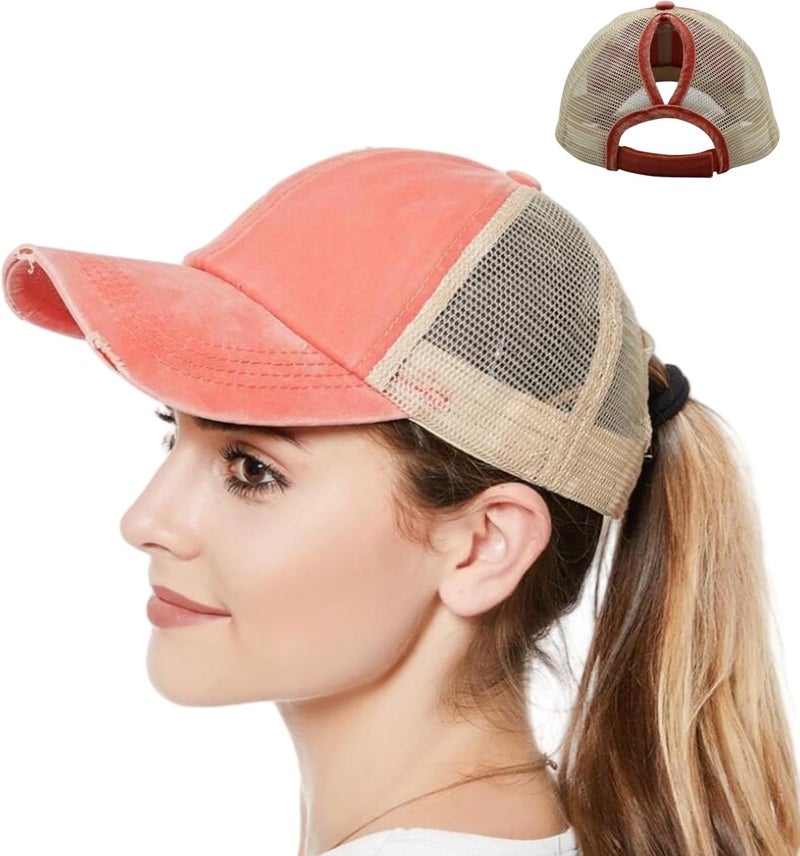 ProMindFun Womens Pony Hat High Ponytail Baseball Cap Girls Messy Bun Caps Camouflage Trucker Bad Hair Day Adjustable Dad Hat - Image 1