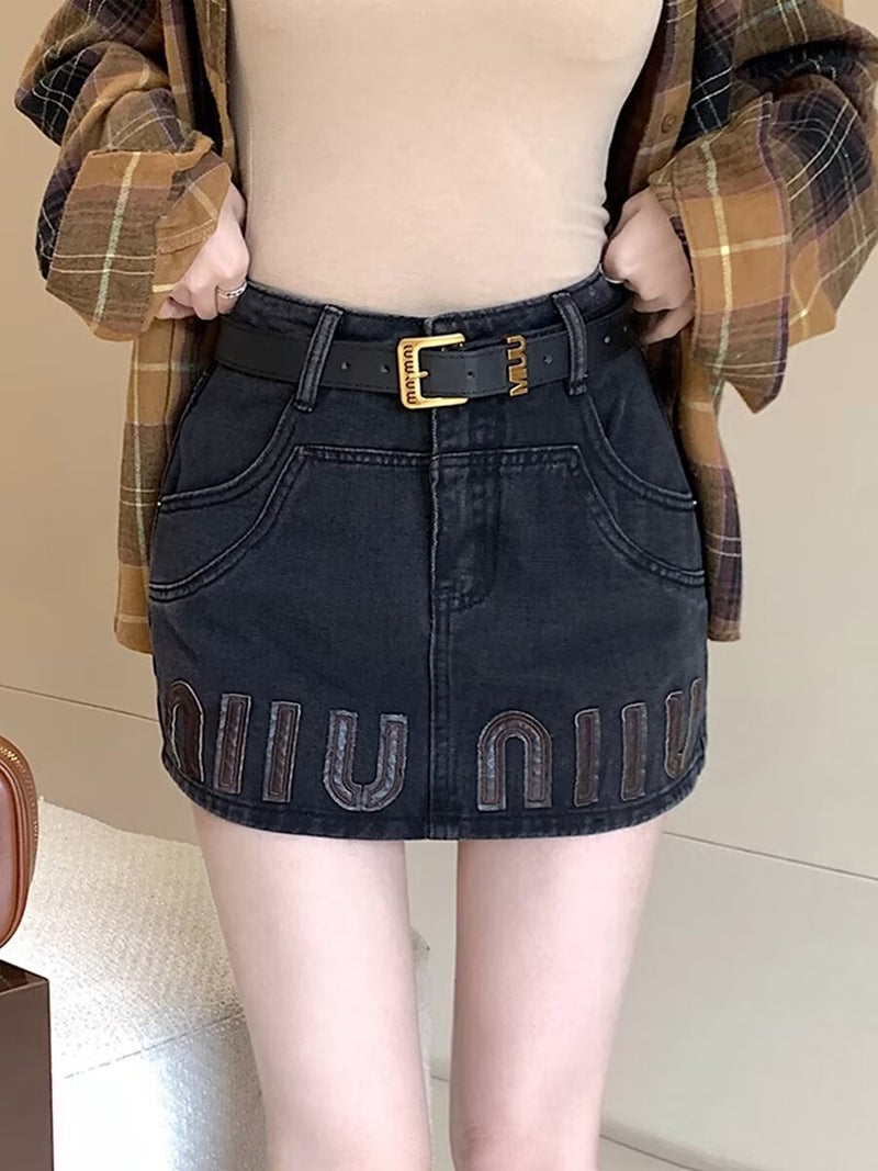 Vintage Spice Girl Design Sense Denim Skirt Women'S Summer And Autumn Plus Size Chubby Girl High Waist Slimming A- Line Hip Skirt - Image 3