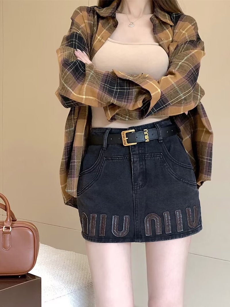 Vintage Spice Girl Design Sense Denim Skirt Women'S Summer And Autumn Plus Size Chubby Girl High Waist Slimming A- Line Hip Skirt - Image 5