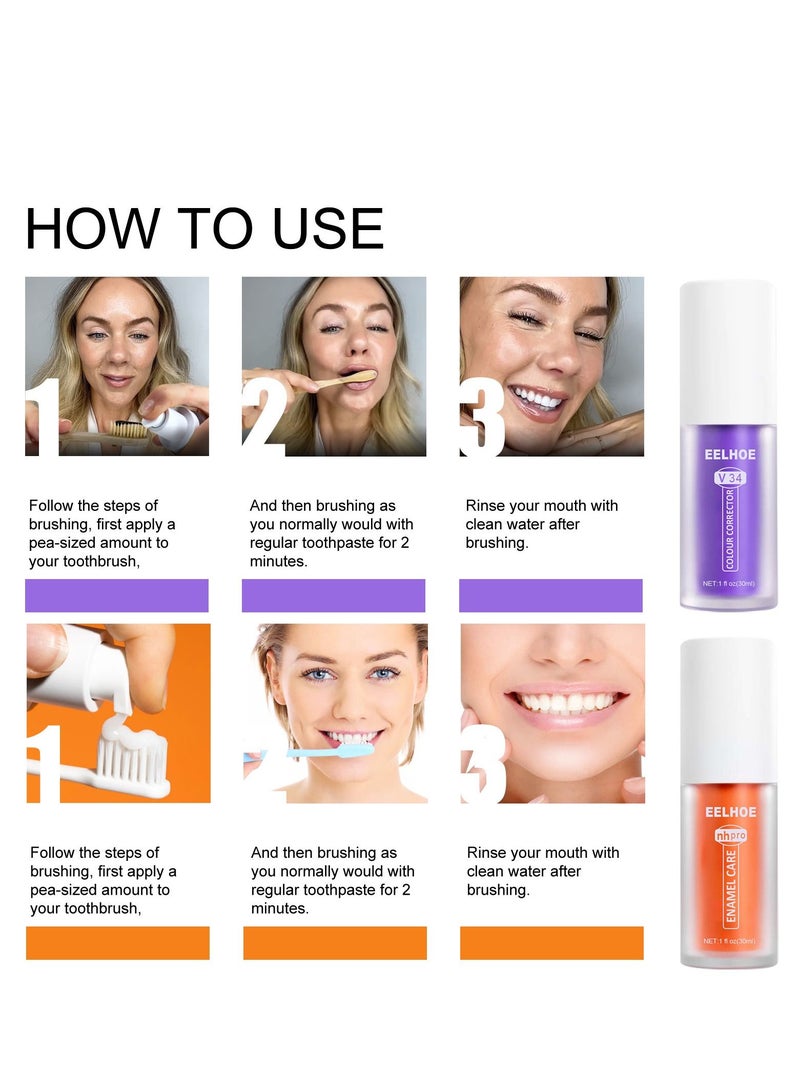 إيلهو معجون أسنان بنفسجي و برتقالي لإصلاح الأسنان إصلاح الأسنان تنظيف الأسنان و تبييض الأسنان وإزالة البقع - Image 3