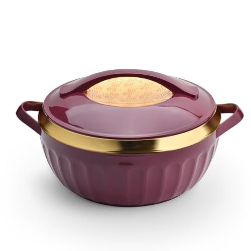 Asian Plastowares Dignity Casserole 2500ml | Premium Insulated Hotpot with Inner Steel Lid | Elegant Diwali Gift Set | Festive Dinnerware Gift Box | Maroon - Image 1