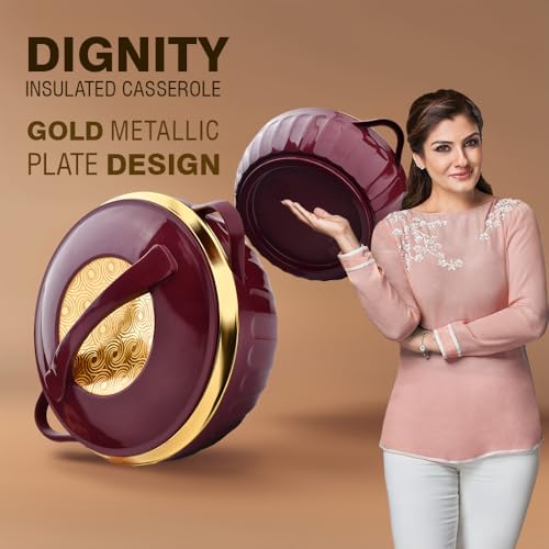 Asian Plastowares Dignity Casserole 2500ml | Premium Insulated Hotpot with Inner Steel Lid | Elegant Diwali Gift Set | Festive Dinnerware Gift Box | Maroon - Image 3