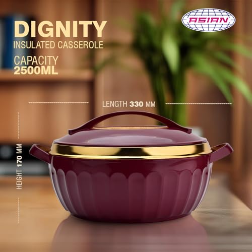 Asian Plastowares Dignity Casserole 2500ml | Premium Insulated Hotpot with Inner Steel Lid | Elegant Diwali Gift Set | Festive Dinnerware Gift Box | Maroon - Image 4