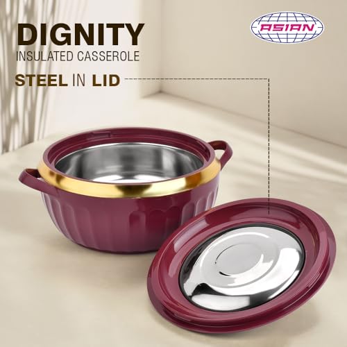 Asian Plastowares Dignity Casserole 2500ml | Premium Insulated Hotpot with Inner Steel Lid | Elegant Diwali Gift Set | Festive Dinnerware Gift Box | Maroon - Image 5