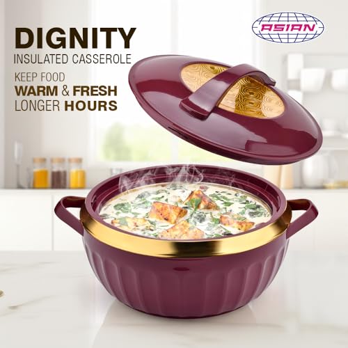 Asian Plastowares Dignity Casserole 2500ml | Premium Insulated Hotpot with Inner Steel Lid | Elegant Diwali Gift Set | Festive Dinnerware Gift Box | Maroon - Image 2
