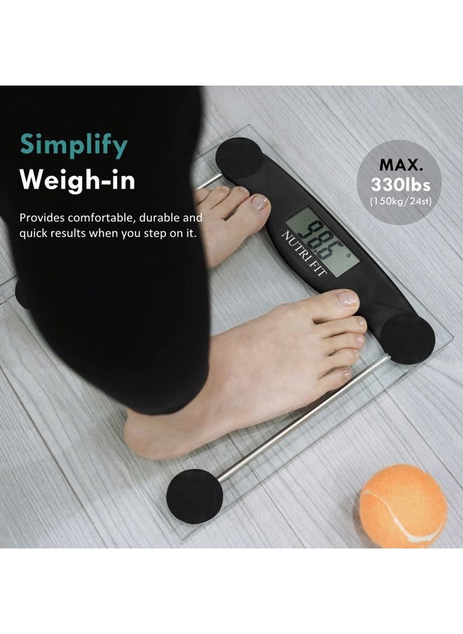 NUTRI FIT Digital Bathroom Scale for Body Weight Accurate, Smart Weighing Scale Bath Electronic Scale Kg for Weight Loss, 330lbs Capacity, Large Display, Black  - Image 2