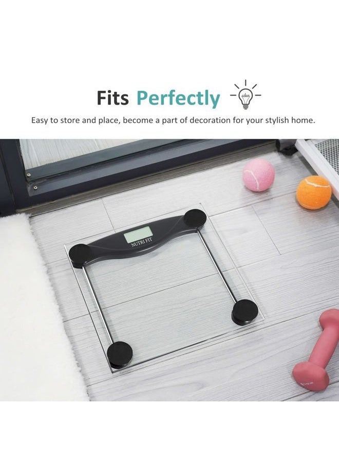 NUTRI FIT Digital Bathroom Scale for Body Weight Accurate, Smart Weighing Scale Bath Electronic Scale Kg for Weight Loss, 330lbs Capacity, Large Display, Black  - Image 4