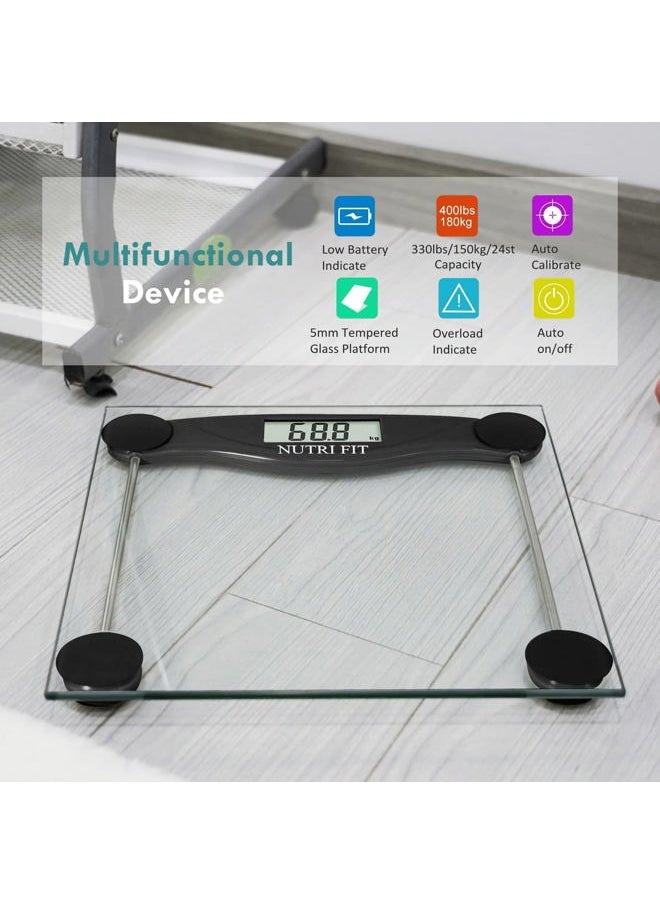 Digital Bathroom Scale for Body Weight Accurate, Smart Weighing Scale Bath Electronic Scale Kg for Weight Loss, 330lbs Capacity, Large Display, Black
