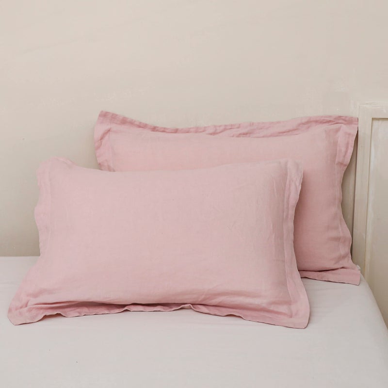 King Linens King Linens 100% French Linen Pillow Shams Basic Style - Pack of 2 - Washed Solid Color Natural Flax Soft Breathable - Blush Pink  20'' x 36'' 