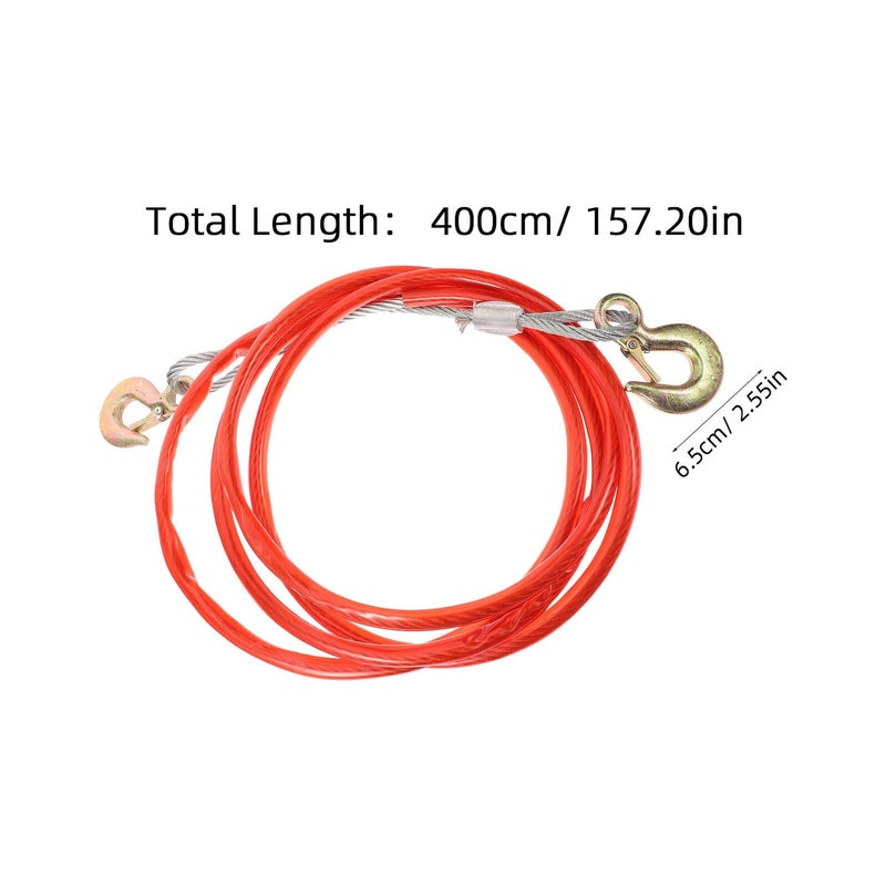 Heavy Duty 8mm Steel Wire Tow Strap 4m Length with Hook for Off Road and Emergency Use - Image 3