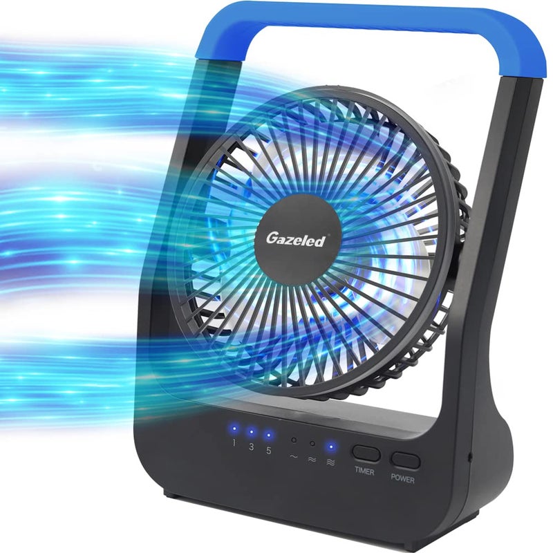 Battery Operated Fan Camping Fan Battery Powered Super Long Lasting Portable DCell Battery Powered Desk Fan with Timer 3 Speeds Quiet 180 Rotation for OfficeBedroomOutdoor 5 Blue