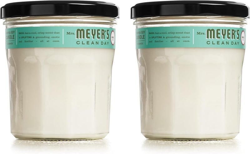 Mrs. Meyer's Clean Day Scented Soy Aromatherapy Candle, 35 Hour Burn Time, Made with Soy Wax and Essential Oils, Basil, 7.2 oz- Pack of 2 - Image 2