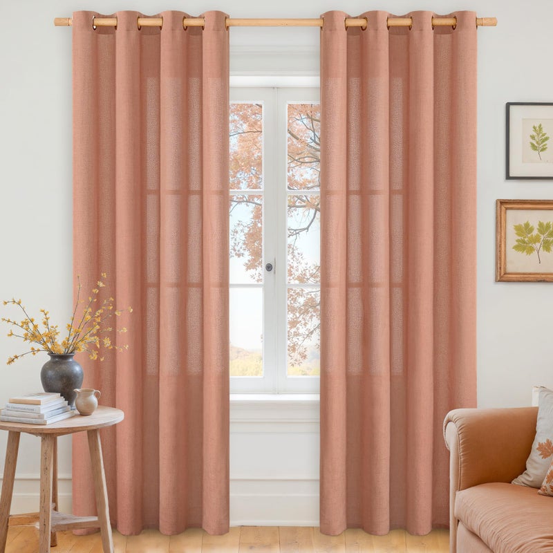 YoungsTex Rust Terracotta Linen Curtains 84 Inches Long, Burnt Orange Light Filtering Drapes with Bronze Grommet Privacy for Bedroom Living Room Windows, 52 x 84 Inch, 2 Panels - Image 1